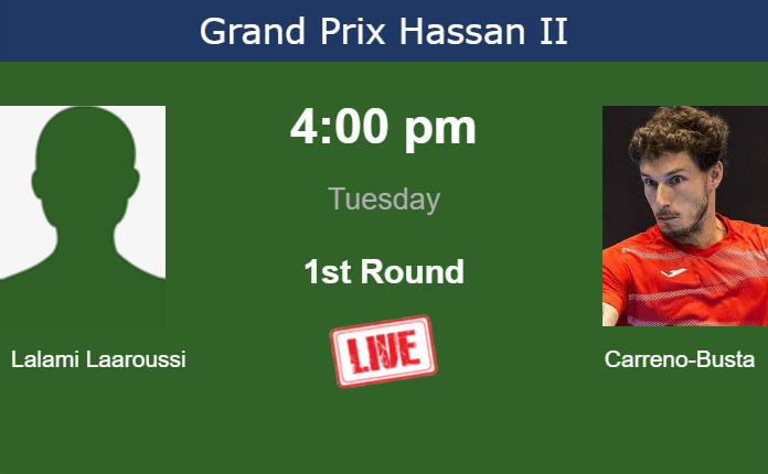 How to watch Lalami Laaroussi vs. Carreno-Busta on live streaming in Marrakech on Tuesday Tuesday Live Streaming Younes Lalami Laaroussi vs Pablo Carreno-Busta