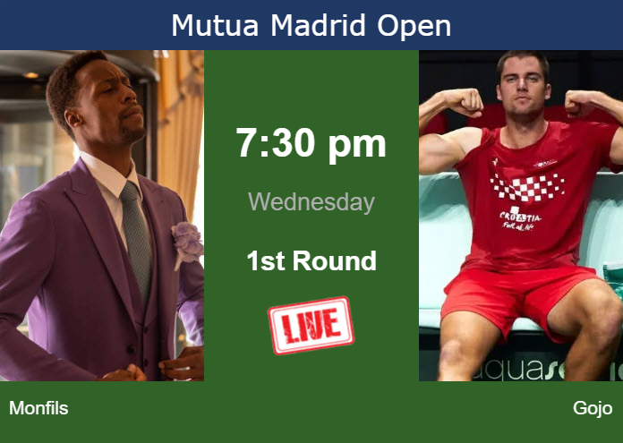 Wednesday Live Streaming Gael Monfils vs Borna Gojo