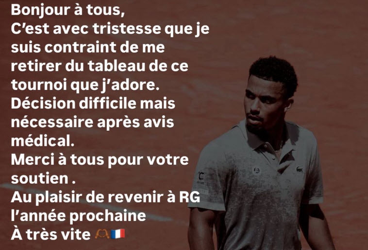 Fils Withdraws From The French Open