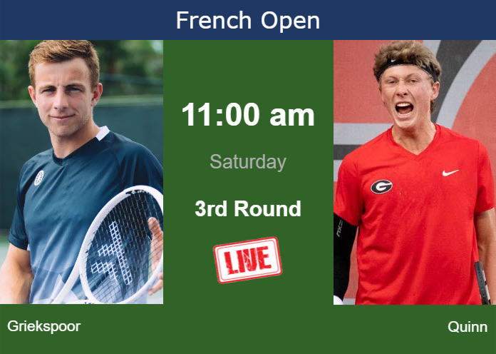 How to watch Griekspoor vs. Quinn on live streaming at the French Open on Saturday