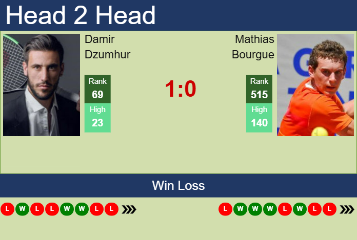 H2H, prediction of Damir Dzumhur vs Mathias Bourgue in Bordeaux Challenger with odds, preview, pick | 13th May 2025