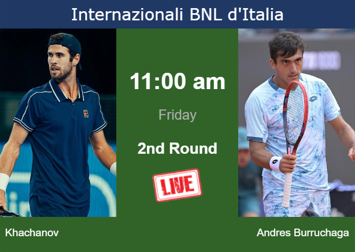 How to watch Khachanov vs. Andres Burruchaga on live streaming in Rome on Friday Thursday Live Streaming Karen Khachanov vs Roman Andres Burruchaga