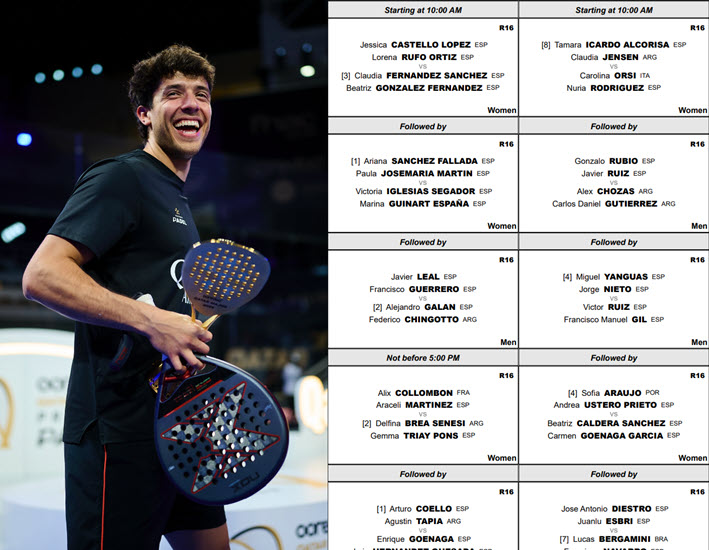 Order of play for Asuncion P2 Premier Padel on Thursday, May 22, 2025, featuring Coello, Tapia, Galan, and Chingotto