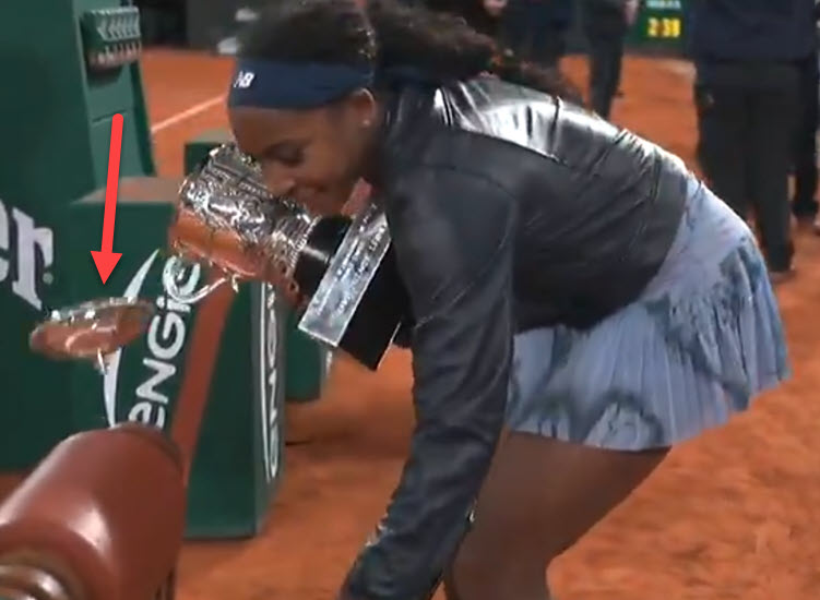 Coco Gauff accidentally drops Roland Garros trophy lid while filming celebration
