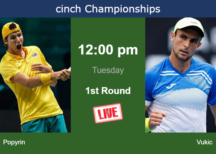 How to watch Popyrin vs. Vukic on live streaming in London on Tuesday