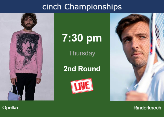 How to watch Opelka vs. Rinderknech on live streaming in London on Thursday