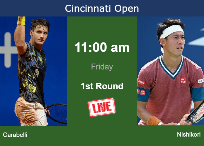 How to watch Carabelli vs. Nishikori on live streaming in Cincinnati on Friday Friday Live Streaming Camilo Ugo Carabelli vs Kei Nishikori