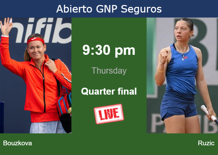 How to watch Bouzkova vs. Ruzic on live streaming in Monterrey on Thursday Thursday Live Streaming Marie Bouzkova vs Antonia Ruzic