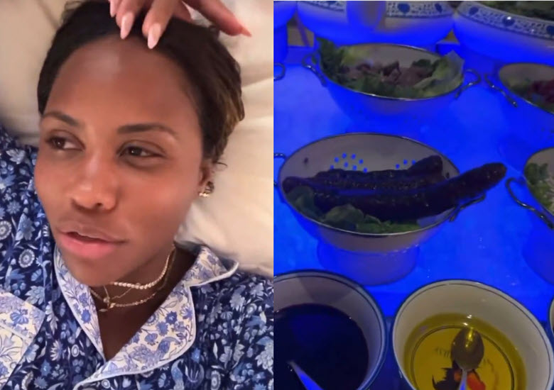 Taylor Townsend reacts with disbelief to a bullfrog dish at a Chinese buffet Taylor Townsend Reacts With Disbelief To A Bullfrog Dish At A Chinese Buffet