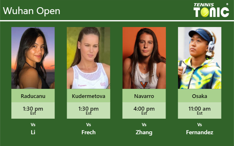 PREDICTION, PREVIEW, H2H: Raducanu, Kudermetova, Navarro and Osaka to play on Tuesday – Wuhan Open Emma Raducanu-Veronika Kudermetova-Emma Navarro-Naomi Osaka Stats info