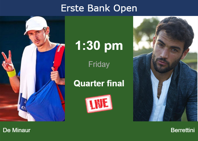 How to watch De Minaur vs. Berrettini on live streaming in Vienna on Friday Friday Live Streaming Alex De Minaur vs Matteo Berrettini