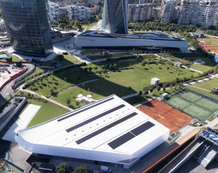 Golden Goose opens a demountable padel arena in the CityLife neighborhood of Milan. Golden-Goose-opens-a-dismantlable-padel-arena-in-Milans-CityLife-district