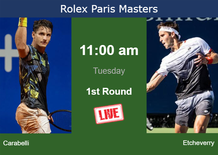 How to watch Carabelli vs. Etcheverry on live streaming in Paris on Tuesday Monday Live Streaming Camilo Ugo Carabelli vs Tomas Martin Etcheverry