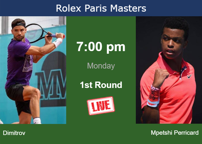 How to watch Dimitrov vs. Mpetshi Perricard on live streaming in Paris on Monday Monday Live Streaming Grigor Dimitrov vs Giovanni Mpetshi Perricard
