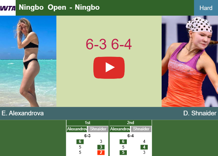 Ekaterina Alexandrova aces Shnaider in the semifinal to collide vs Rybakina at the Ningbo Open. HIGHLIGHTS – NINGBO RESULTS Prediction-and-head-to-head-Ekaterina-Alexandrova-vs-Diana-Shnaider