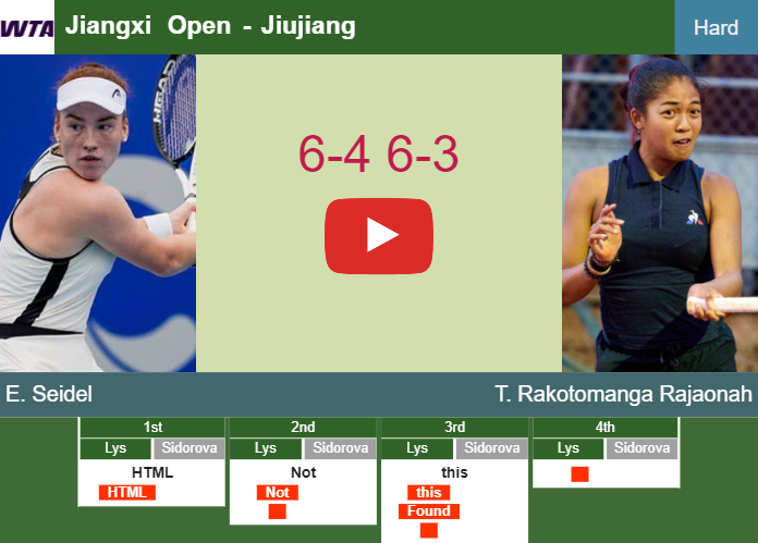 Ella Seidel ousts Rakotomanga Rajaonah in the 1st round to collide vs Korpatsch at the Jiangxi Open. HIGHLIGHTS – JIUJIANG RESULTS Prediction-and-head-to-head-Ella-Seidel-vs-Tiantsoa-Rakotomanga-Rajaonah