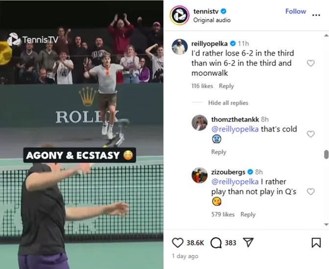 Reilly Opelka And Zizou Bergs Exchanged Sharp Words On Social Media Following Bergs’ Moonwalk Celebration At The Paris Masters,