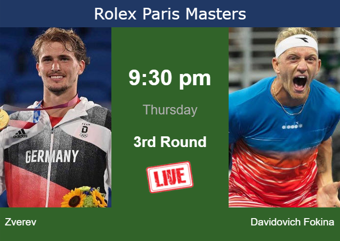 Thursday Live Streaming Alexander Zverev vs Alejandro Davidovich Fokina