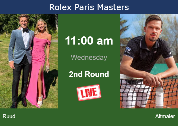 How to watch Ruud vs. Altmaier on live streaming in Paris on Wednesday Tuesday Live Streaming Casper Ruud vs Daniel Altmaier