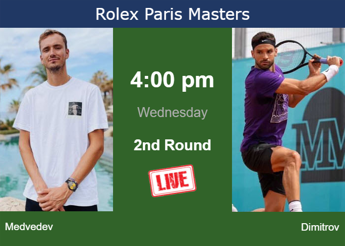 How to watch Medvedev vs. Dimitrov on live streaming in Paris on Wednesday Tuesday Live Streaming Daniil Medvedev vs Grigor Dimitrov