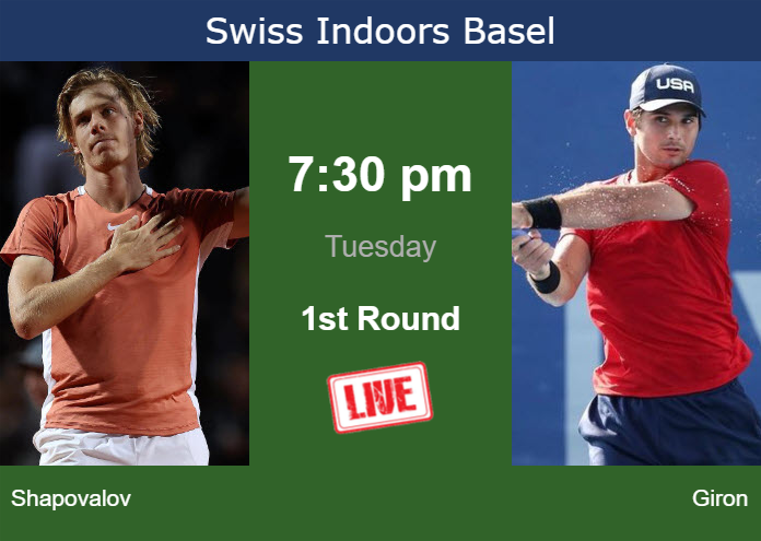 How to watch Shapovalov vs. Giron on live streaming in Basel on Tuesday Tuesday Live Streaming Denis Shapovalov vs Marcos Giron