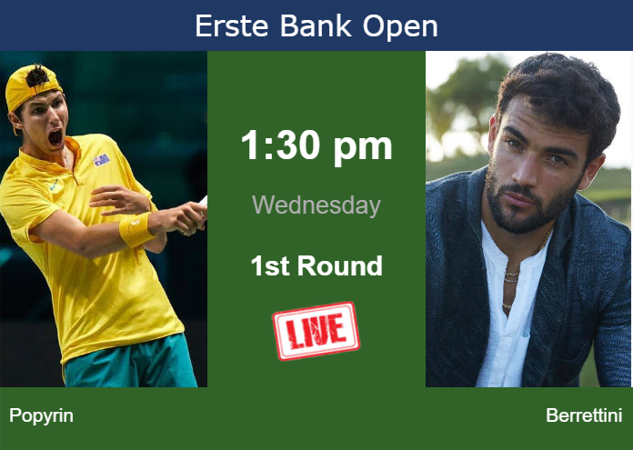 Wednesday Live Streaming Alexei Popyrin vs Matteo Berrettini