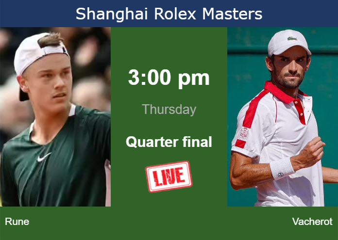 How to watch Rune vs. Vacherot on live streaming in Shanghai on Thursday Wednesday Live Streaming Holger Rune vs Valentin Vacherot