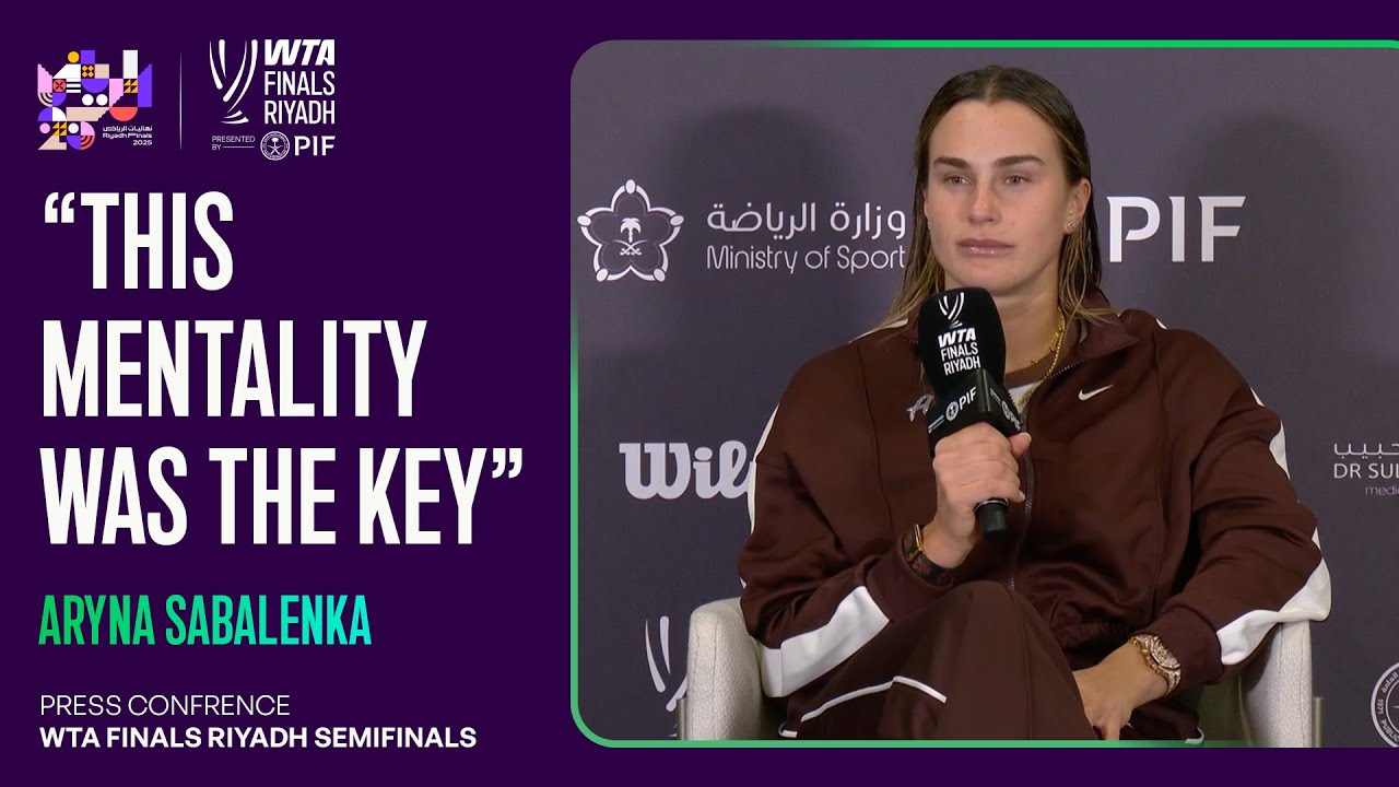 Aryna Sabalenka talks about outlasting Amanda Anisimova in three sets to reach the WTA Finals championship match. Aryna-Sabalenka-talks-about-outlasting-Amanda-Anisimova-in-three-sets-to-reach-the-WTA-Finals-championship-match