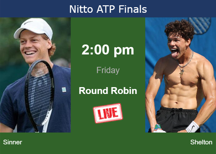 How to watch Sinner vs. Shelton on live streaming in Turin on Friday Friday Live Streaming Jannik Sinner vs Ben Shelton