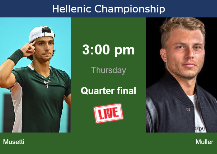 How to watch Musetti vs. Muller on live streaming in Athens on Thursday Thursday Live Streaming Lorenzo Musetti vs Alexandre Muller