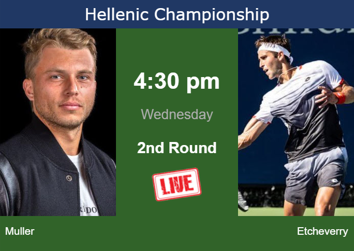 How to watch Muller vs. Etcheverry on live streaming in Athens on Wednesday Wednesday Live Streaming Alexandre Muller vs Tomas Martin Etcheverry