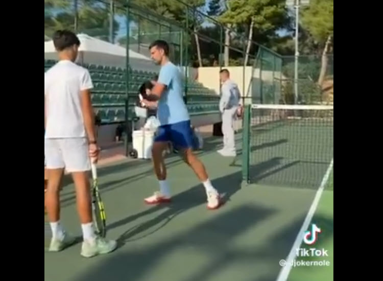 Novak Djokovic Gives Technical Lesson To Junior Rafa Pagonis