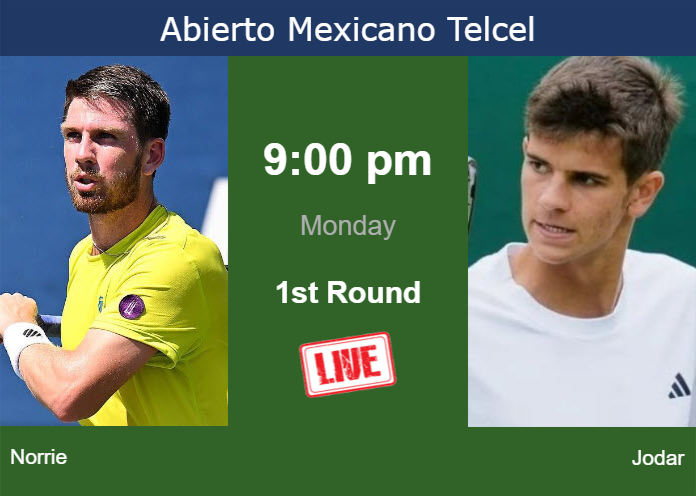 How to watch Norrie vs. Jodar on live streaming in Acapulco on Monday Monday Live Streaming Cameron Norrie vs Rafael Jodar