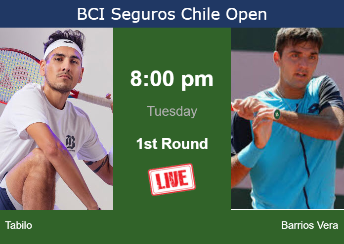 How to watch Tabilo vs. Barrios Vera on live streaming in Santiago on Tuesday Tuesday Live Streaming Alejandro Tabilo vs Tomas Barrios Vera