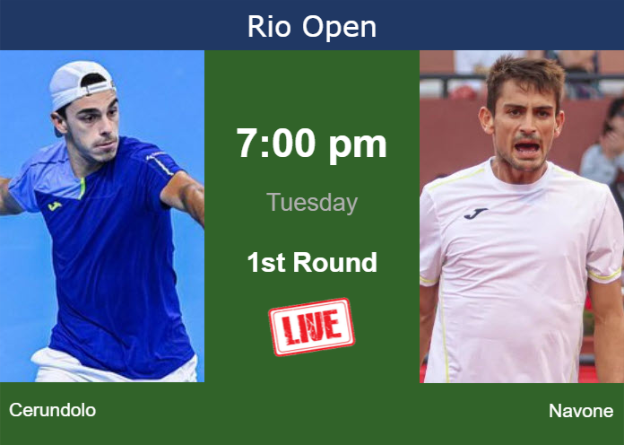 How to watch Cerundolo vs. Navone on live streaming in Rio de Janeiro on Tuesday Tuesday Live Streaming Francisco Cerundolo vs Mariano Navone