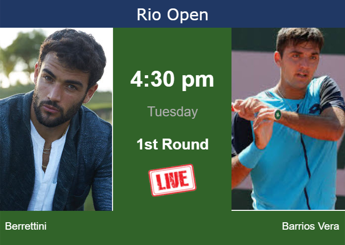 How to watch Berrettini vs. Barrios Vera on live streaming in Rio de Janeiro on Tuesday Tuesday Live Streaming Matteo Berrettini vs Tomas Barrios Vera