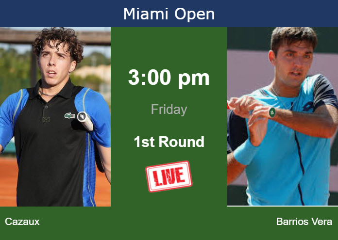 How to watch Cazaux vs. Barrios Vera on live streaming in Miami on Friday Friday Live Streaming Arthur Cazaux vs Tomas Barrios Vera