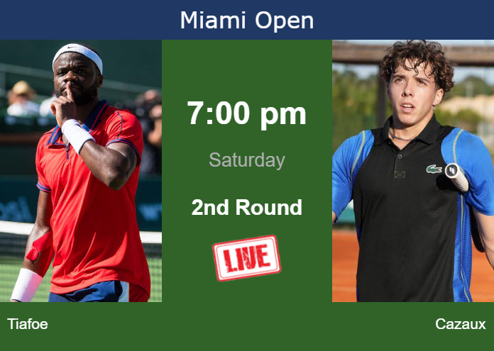 How to watch Tiafoe vs. Cazaux on live streaming in Miami on Saturday Saturday Live Streaming Frances Tiafoe vs Arthur Cazaux