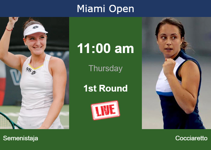 How to watch Semenistaja vs. Cocciaretto on live streaming in Miami on Thursday Thursday Live Streaming Darja Semenistaja vs Elisabetta Cocciaretto