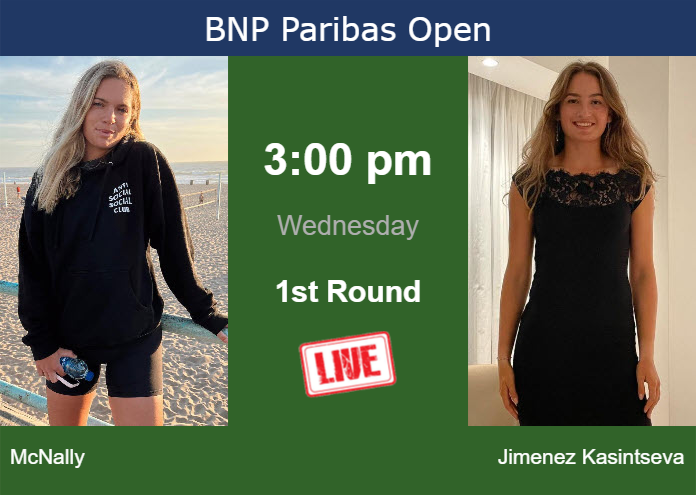 How to watch McNally vs. Jimenez Kasintseva on live streaming in Indian Wells on Wednesday Wednesday Live Streaming Caty McNally vs Victoria Jimenez Kasintseva