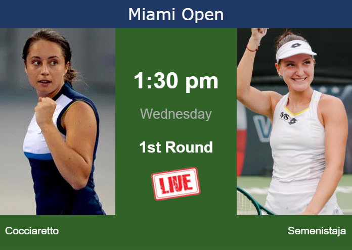 How to watch Cocciaretto vs. Semenistaja on live streaming in Miami on Wednesday Wednesday Live Streaming Elisabetta Cocciaretto vs Darja Semenistaja