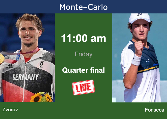 How to watch Zverev vs. Fonseca on live streaming in Monte-Carlo on Friday Thursday Live Streaming Alexander Zverev vs Joao Fonseca