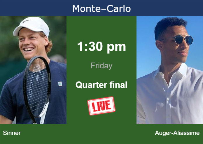 How to watch Sinner vs. Auger-Aliassime on live streaming in Monte-Carlo on Friday Thursday Live Streaming Jannik Sinner vs Felix Auger-Aliassime