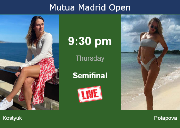 How to watch Kostyuk vs. Potapova on live streaming in Madrid on Thursday Thursday Live Streaming Marta Kostyuk vs Anastasia Potapova