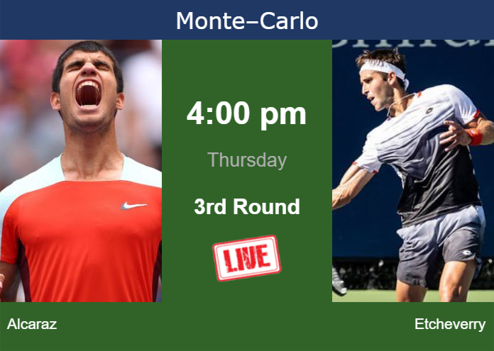 How to watch Alcaraz vs. Etcheverry on live streaming in Monte-Carlo on Thursday Wednesday Live Streaming Carlos Alcaraz vs Tomas Martin Etcheverry