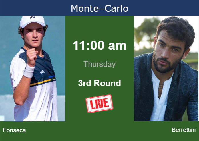 How to watch Fonseca vs. Berrettini on live streaming in Monte-Carlo on Thursday Wednesday Live Streaming Joao Fonseca vs Matteo Berrettini