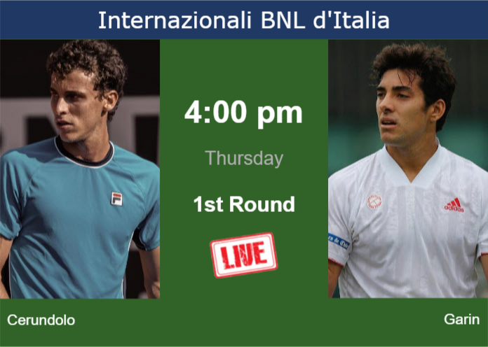 How to watch Cerundolo vs. Garin on live streaming in Rome on Thursday Thursday Live Streaming Juan Manuel Cerundolo vs Cristian Garin