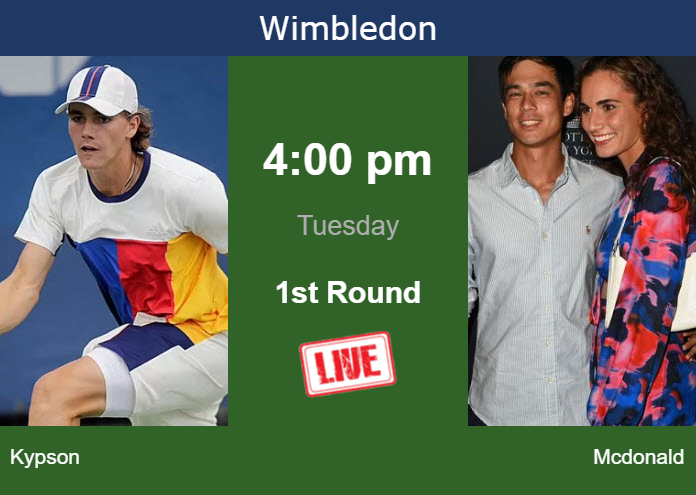 How to watch Kypson vs. Mcdonald on live streaming in Wimbledon on Tuesday Sunday Live Streaming Patrick Kypson vs Mackenzie Mcdonald