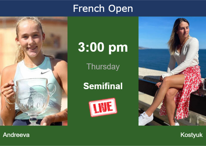 How to watch Andreeva vs. Kostyuk on live streaming at the French Open on Thursday Thursday Live Streaming Mirra Andreeva vs Marta Kostyuk