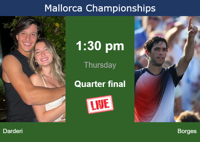 How to watch Darderi vs. Borges on live streaming in Mallorca on Thursday Wednesday Live Streaming Luciano Darderi vs Nuno Borges